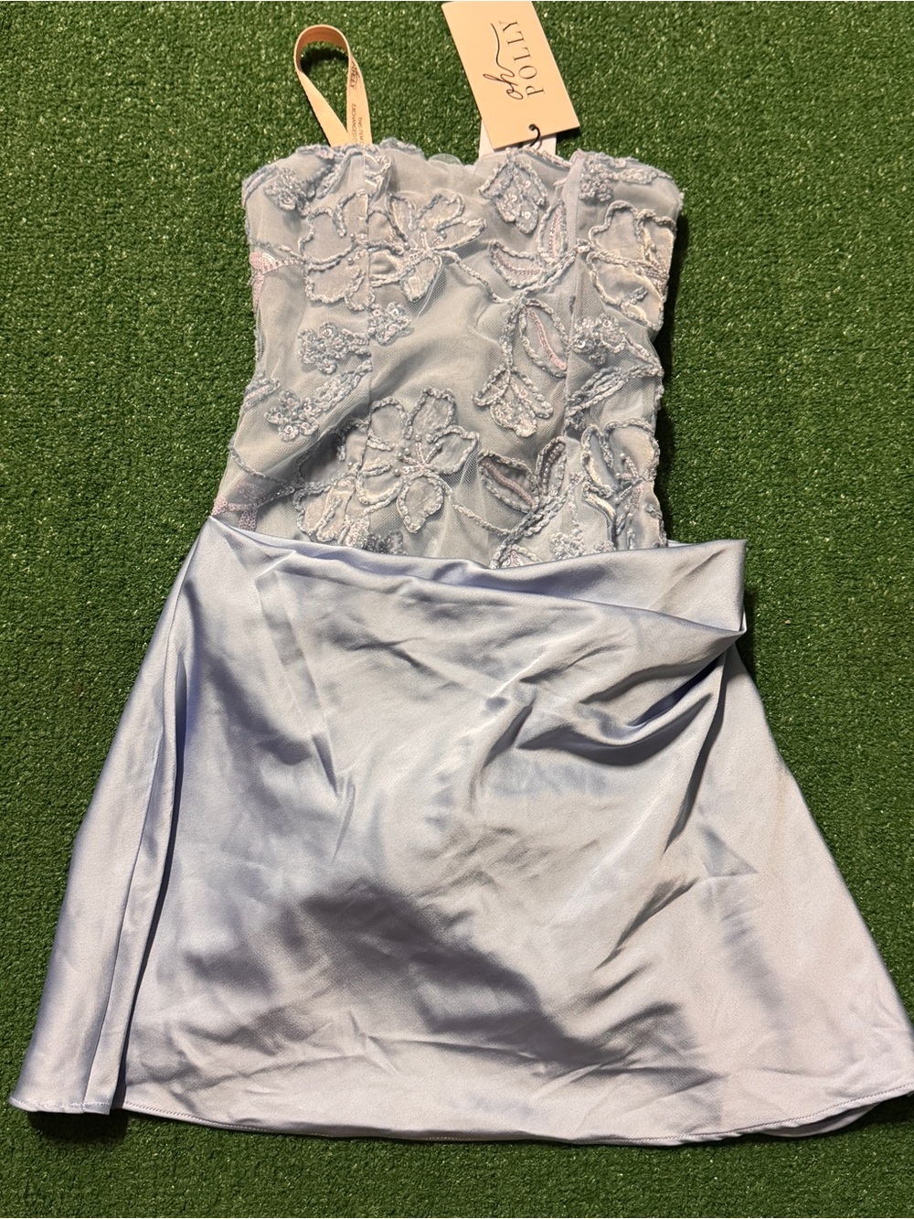 Oh Polly Sky Blue Floral Lace Mini Dress